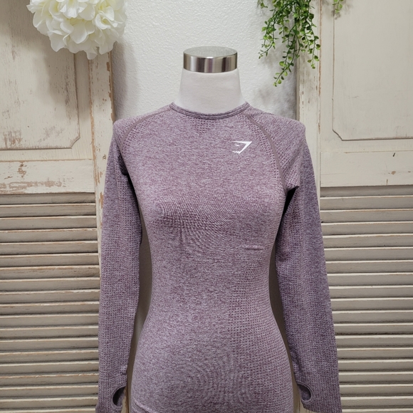 Gymshark Vital workout Athletic seamless longsleeves top purple wash marl small - Picture 3 of 12